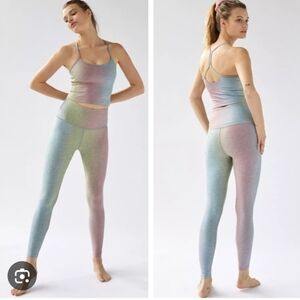 NWT Beyond Yoga Spacedye Silver Mist Prismatic Sports Bra XL Leggings L
